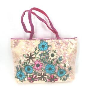 Floral Embroidery Sequins Flowers Tote Handbag
